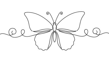 Dekoratif kelebek sürekli çizgi süslemeli minimalist dış hat vektörü