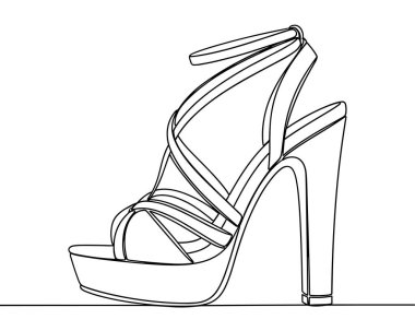Yüksek topuklu ayakkabılar, sürekli çizgi, kadınları moda minimalist vektörü.