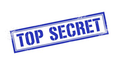 Çok gizli mühür mavi kauçuk etiket vektör çizimi beyaz üzerine izole