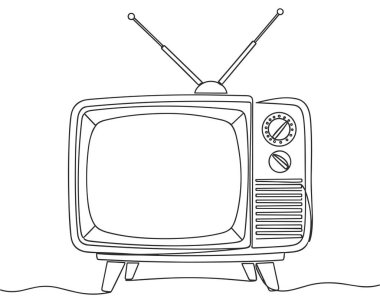 Retro televizyon aralıksız çizgisi klasik TV seti minimalist ana hatlı vektör çiziyor