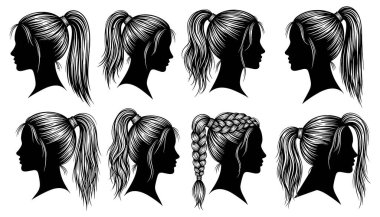 Kadın saç stili siluet koleksiyonu farklı stillerde