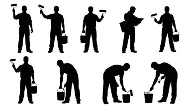 Çalışan insan siluetleri farklı pozlarda.