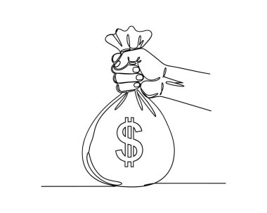 Devamlı el ele tutuşma para çantası ve dolar işareti çizimi.