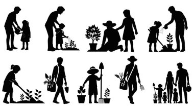 İnsan yaşam döngüsü siluetleri çocukluktan yaşlılık çizimlerine kadar
