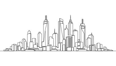 Gökdelenler ve binalarla modern şehrin sürekli çizimleri.