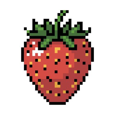 Piksel çilek illüstrasyonu retro 8 bit meyve oyunu tarzında