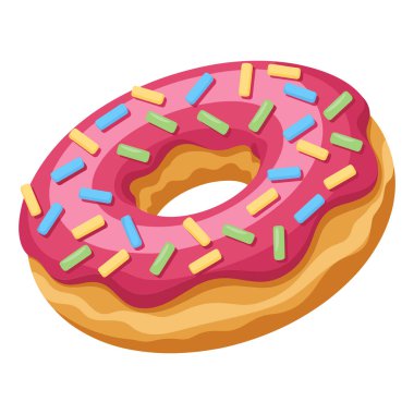 Düz çizgi film tarzında serpiştirilmiş pembe donut çizimi