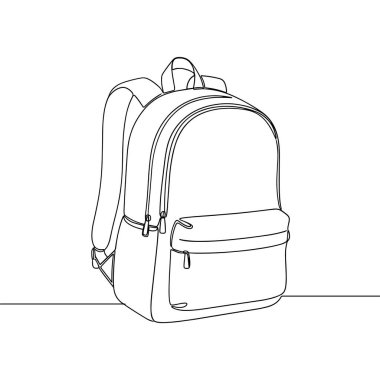Okul Sırt Çantası Hattı Vektörü. Aralıksız Tek Hat Seyahat Çantası Çizim Vektörü