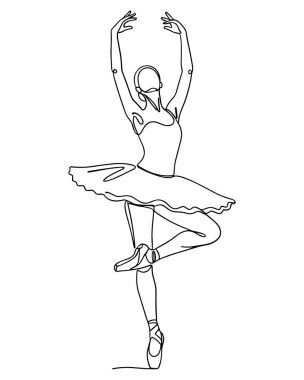 Tutu bale vektörü illüstrasyon silüetinde sürekli bir balerin çizimi.
