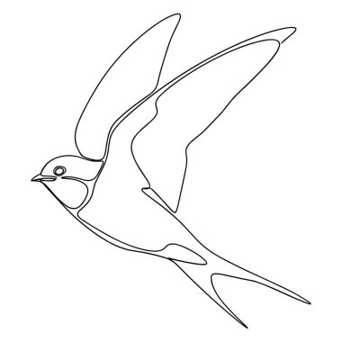 Uçan bir kırlangıç kuşunun kesintisiz çizgi çizimi Anahtar Kelimeler vektör resimleme simgesi silueti.