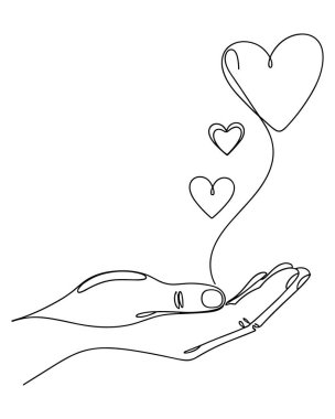 Sürekli el ele tutuşan kalplerin çizimi vektör illüstrasyon simgesini sever.