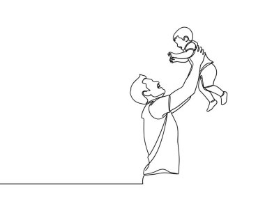 Baba sürekli çocuğu havaya fırlatıyor vektör illüstrasyon silueti çiziyor