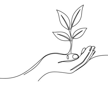 El Tutma Bitkisi Tohumlama Bir Satır Sanat Vektörü büyüme ikonu silüeti