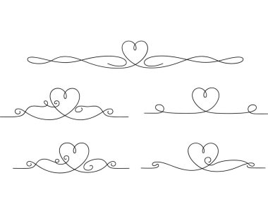 Kalp şekilli dekoratif çizgi ayırıcı vektör ayırıcı resim simgesi silueti.