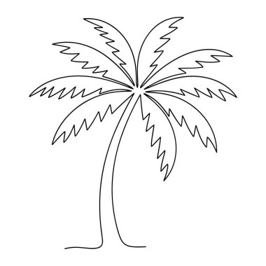 Tropikal doğa ve yaz tatili kavramını temsil eden palmiye ağacı aralıksız çizgisi çizimi