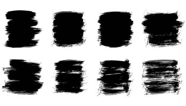 Beyaz arkaplanda soyut siyah boya fırçası dokusu koleksiyonu
