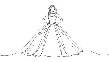 Balo elbisesi giyen kadın çizgileri çiziyor.