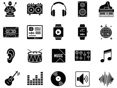 Müzik ve ses simgeleri mega koleksiyon siyah vektör