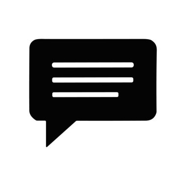 Konuşma balonunu temsil eden basit bir siyah vektör simgesi. Üç yatay satırlı siyah konuşma balonu simgesi