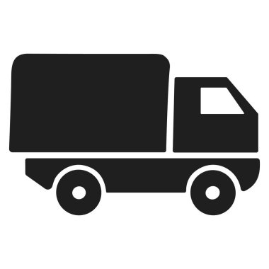 Bir dağıtım kamyonunun basit bir siyah vektör silueti yan profilden gösterilir. Bir teslimat kamyonunun siyah vektör simgesi anahtar sözcük kamyonu, teslimat kamyonu, illüstrasyon silueti