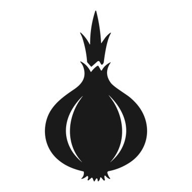 Beyaz arka planda stilize edilmiş bir sarımsak ampulünün siyah silueti sunulur. Biçimlendirilmiş sarımsak ampulünün siyah silueti..