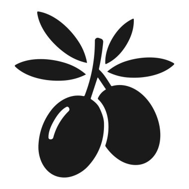 Bu resimde iki zeytinli bir zeytin dalının siyah bir silueti yer alıyor. Zeytin vektörlü siyah zeytin dalı silueti