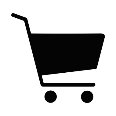 Bir alışveriş arabasının siyah vektör silueti. Alışveriş arabası veya tramvay ticaretinin siyah vektör simgesi