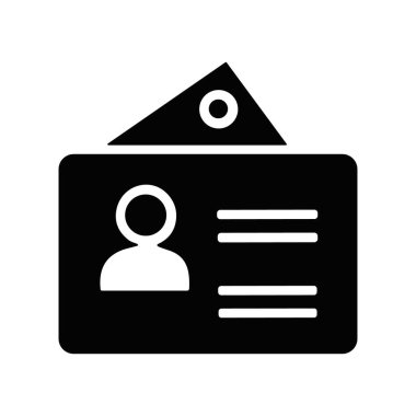 Kimlik kartı ya da rozetin siyah vektör silueti. Bir kimlik kartının veya rozetin siyah vektör simgesi