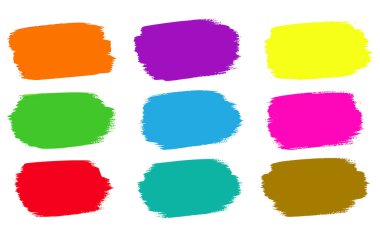 Her biri görünür fırça darbesi dokusu ile yapılmış dokuz farklı boya sıçraması koleksiyonu. Dokuz Renkli Boya Sıçratma Fırça Vuruşları Vektör Anahtar Kelimeler resimleme silueti.