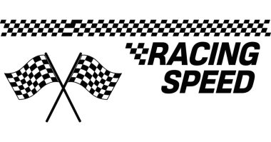 Damalı bayraklar ve hız ve yarış vektörü resimleme silueti için metin yarışılıyor.