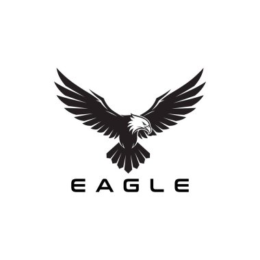Uçuşunda kanatları geniş olan bir kartalın çarpıcı siyah vektör çizimi. Metin kuşu şahini olan Kara Kartal Vektör Logosu