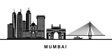 Hindistan ve Taj Mahal Palace Oteli 'nin geçidi ile Mumbai Hindistan' ın tarihi Skyline Illustration