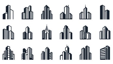 Modern Bina Simgesi Şehir Mimari Vektör Koleksiyonunu Ayarla