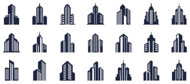 Modern Bina Simgesi Şehir Mimari Vektör Koleksiyonunu Ayarla