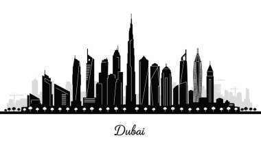 Modern Gökdelenler ve Ünlü Simgelerle Dubai City Skyline Silueti