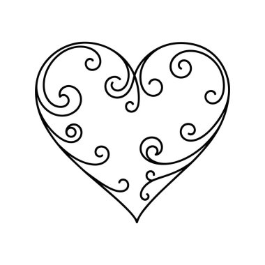 Süslü girdaplı dekoratif kalp devamlı çizgi çizimi vektör çizimi