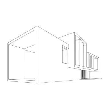 Modern ev mimarisi minimalist yapı taslağı çizimi yapıyor.