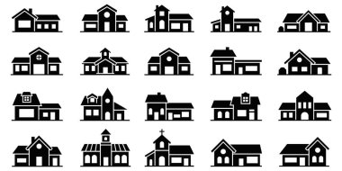 Ev simgeleri basit ev silueti vektör koleksiyonunu ayarlar