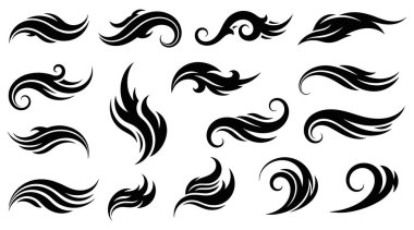 Alev şekilleri ateş elementi siluet vektör illüstrasyonunu ayarlar