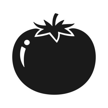 Saplı ve yapraklı bir domatesin siyah ikonu..