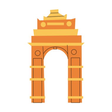 Çizgi film Delhi 'nin Hint Geçidi vektör çizimi izole edildi. Hindistan tarihi eser ve ünlü bir nesne. Hindistan ikonu, kültür sembolü, seyahat tasarım elementi. Histerik miras düz illüstrasyon