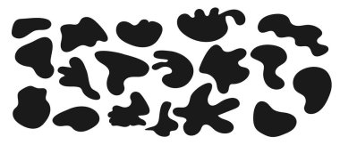 Vektör formatında soyut siyah kütle şekilleri. Organik sıvı formlar, maskeler, arka planlar, posterler, markalar ve modern web veya mobil UI için mükemmeldir..