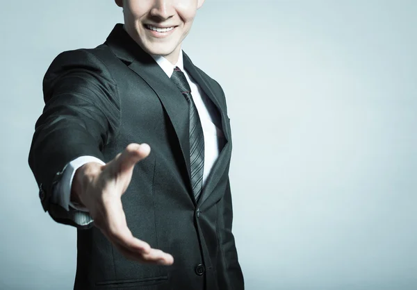 Business man with open hand — Stock Photo, Image