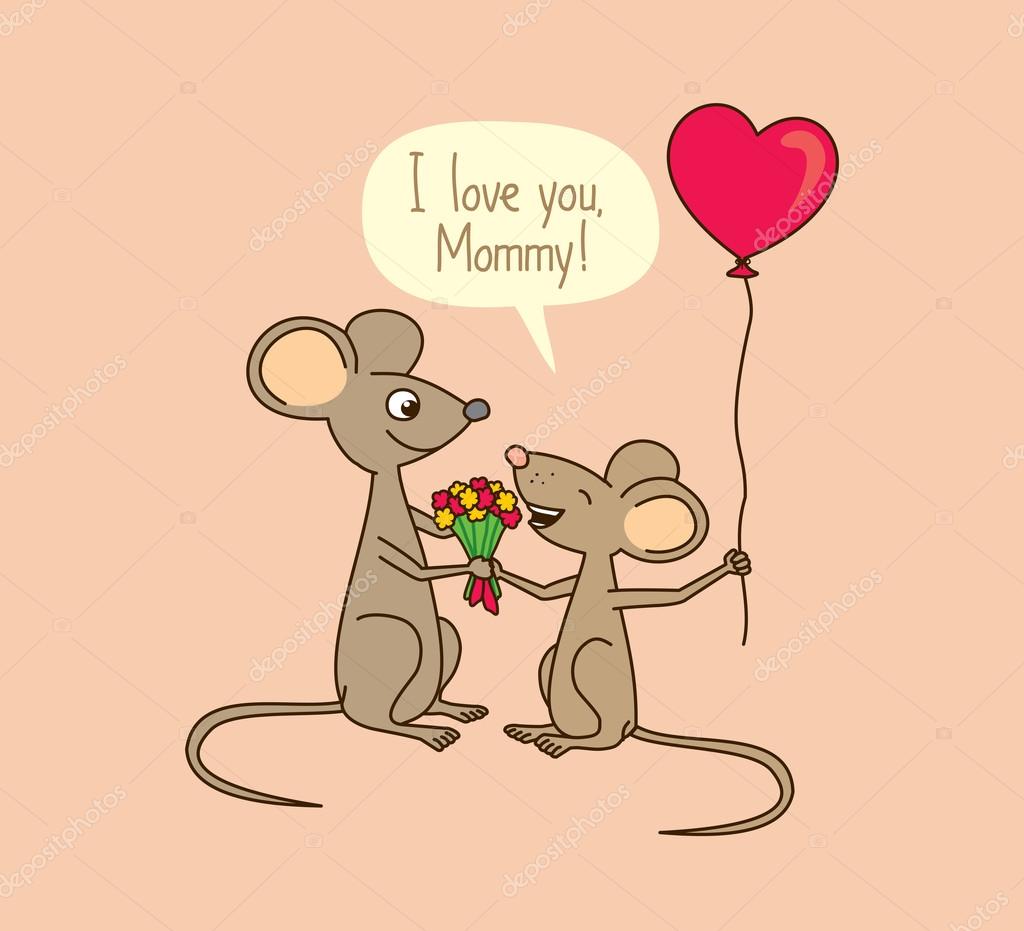 I Love You Mommy Cute Mother S Day Greeting Card With Cartoon Mice Stock Photo Image By C Lovedoodle