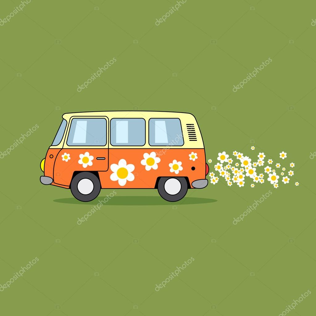 Hippie van cartoon | Hippie van cartoon illustration — Stock Photo