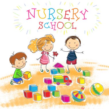 Hemşirelik okulu. Vektör el çekilmiş çocuk illüstrasyon.