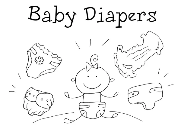 Fraldas para bebés. Ilustração desenhada à mão vetorial . — Vetor de Stock