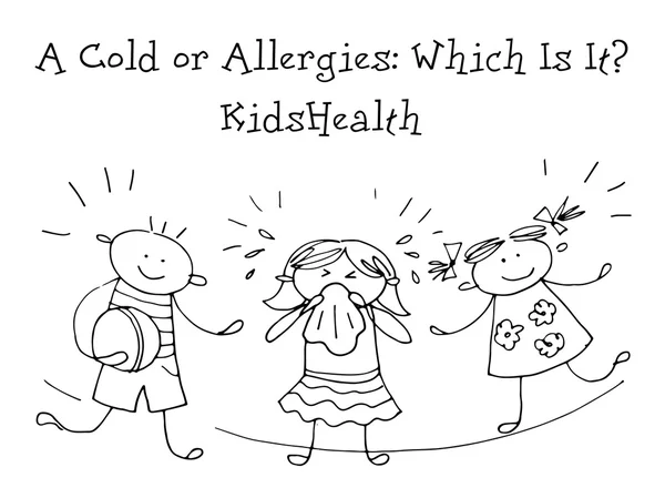 Um resfriado ou alergias. Saúde infantil. Esboço gráfico em vetor . —  Vetores de Stock