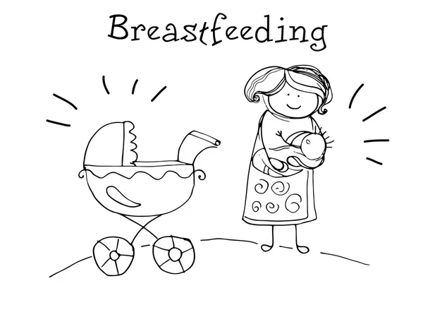 Кормление грудью. Здоровье детей. Графический эскиз в векторе . — стоковый вектор