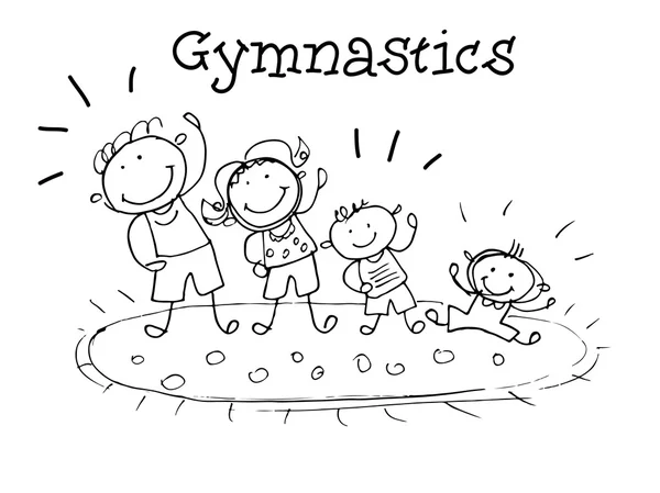 Gymnastice. Děti zdraví. Grafický náčrtek v vektor. — Stockový vektor